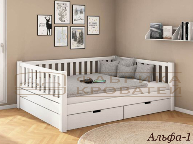 Односпальная кровать массив 3 спинки с ящиками