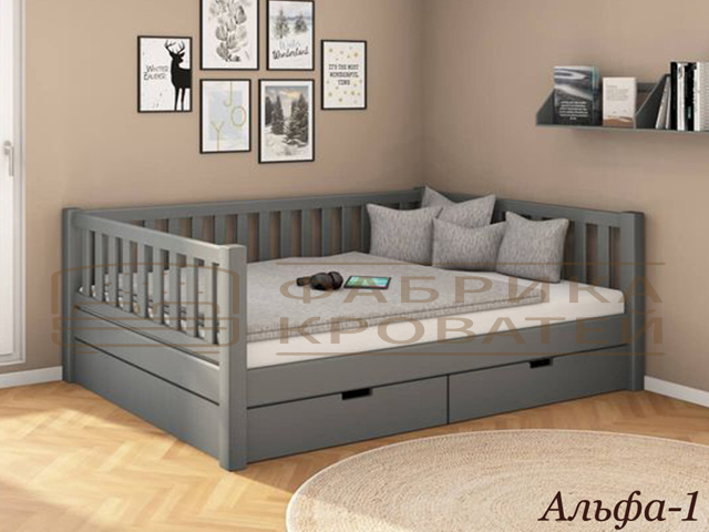 Деревянная кровать 3 спинки с ящиками